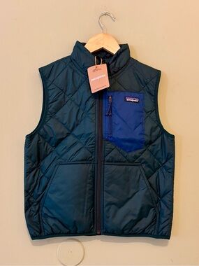 Patagonia Kids' Diamond Quilted
Vest Green Blue size Large 12